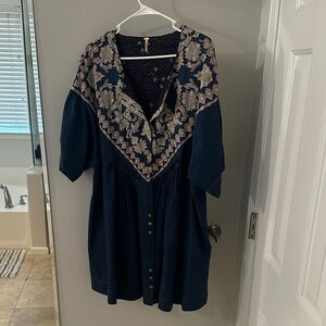 Elegant Navy Blue Floral Dress